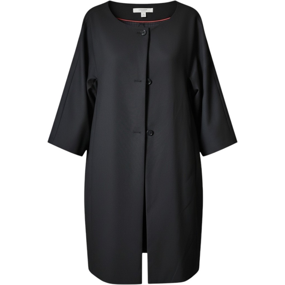 Liz Claiborne Car Coat Women 14 Black Three Button 3/4 Sleeve Minimalist Capsule
